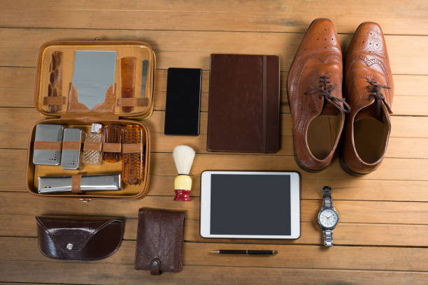 istock Various accessories arranged on wooden plank 869852914