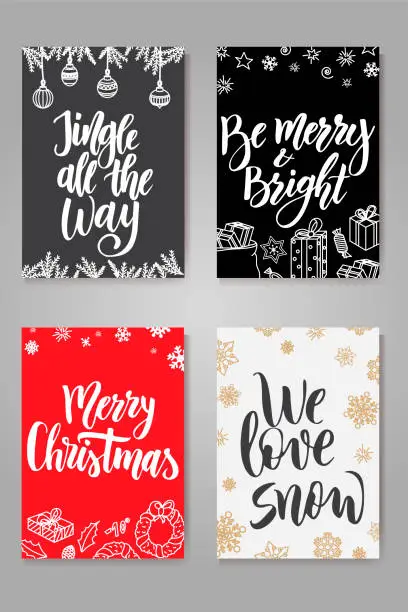 Vector illustration of Set of cute Christmas cards. Posters collection. Vector template for greeting cards