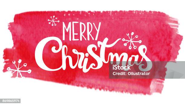 Merry Christmas Lettering On Abstract Watercolor Pink Background Stock Illustration - Download Image Now
