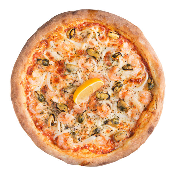 istock Italian pizza with seafood on a white background isolated 869869082