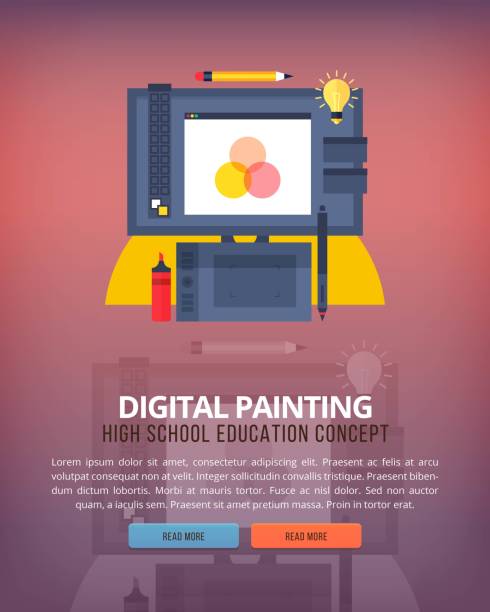 ilustrações, clipart, desenhos animados e ícones de conjunto de conceitos de ilustração design plano para pintura digital e design gráfico. ideias de educação e conhecimento. tecnologias informacionais e artes digitais. - computer bug flash