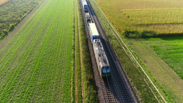 Freight Train Passing Through Countryside In The Afternoon