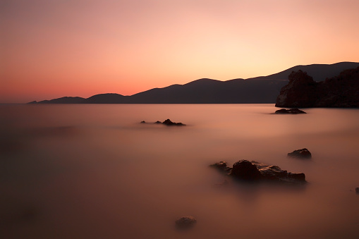 View of the sea at Agiofili beach at sunset in Lefkada, Ionian Islands, Greece