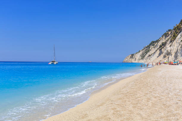 View of Egremni beach in Lefkada, Ionian Islands, Greece View of Egremni beach in Lefkada, Ionian Islands, Greece egremni beach lefkada island greece stock pictures, royalty-free photos & images
