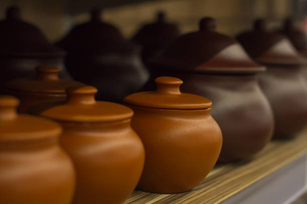 istock ceramic pots for baking are on the shelf in a row to bake 869896010