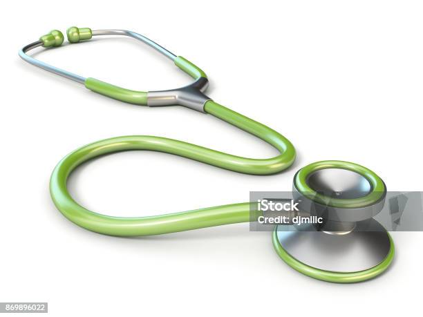 Green Medical Stethoscope 3d Stock Photo - Download Image Now - Stethoscope, Green Color, White Background
