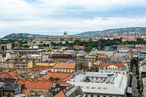 Cityscape of Budapest. Old european town with dramatic clouds