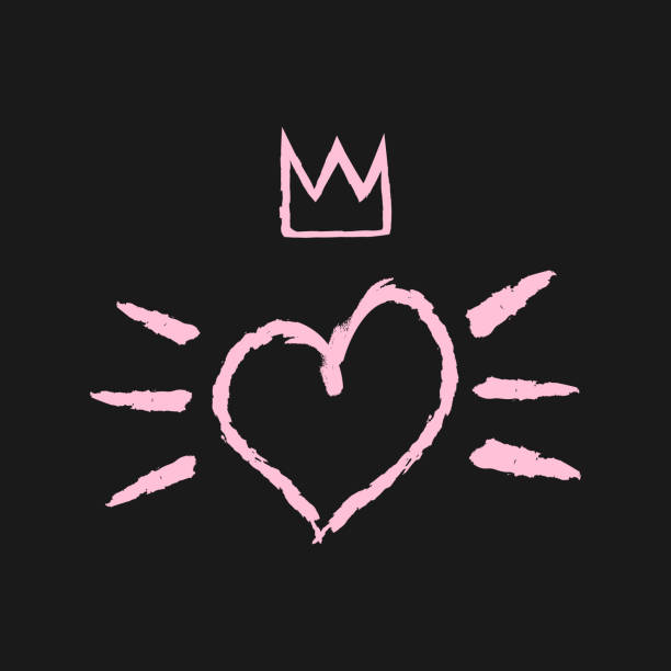 ilustrações de stock, clip art, desenhos animados e ícones de silhouette of heart, crown and brush strokes. grunge, broken, rough. - vector love pink dirty