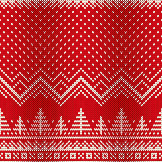 ilustrações de stock, clip art, desenhos animados e ícones de winter holiday seamless knitted pattern with a christmas trees. knitting wool sweater design. wool knit texture imitation - christmas backgrounds holiday focus on background