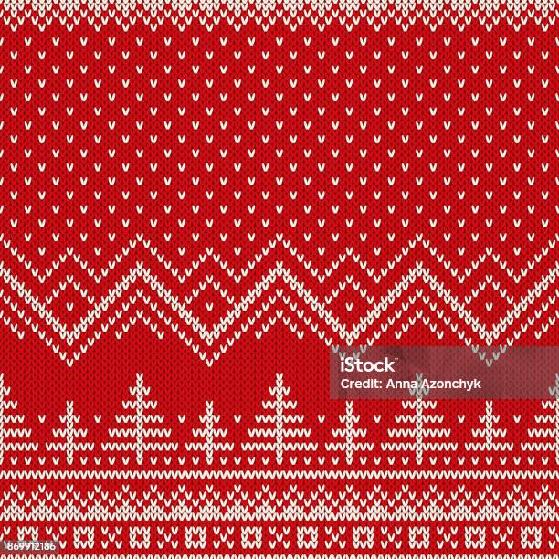 Winter Holiday Seamless Knitted Pattern With A Christmas Trees Knitting Wool Sweater Design Wool Knit Texture Imitation Stock Illustration - Download Image Now