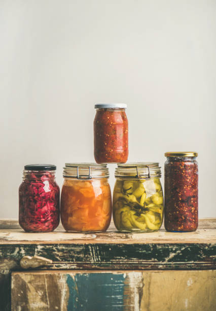 istock Autumn seasonal pickled or fermented colorful vegetables, copy space 869919670