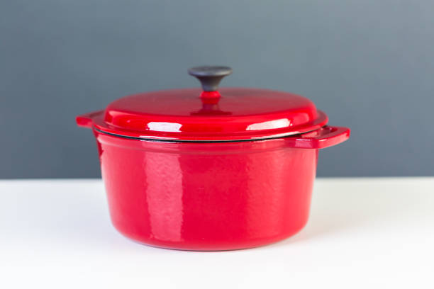 istock Red enameled cast iron covered dutch oven 869926852