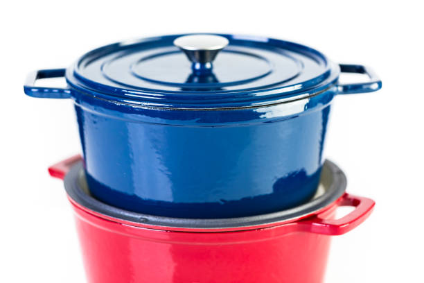 istock Red and blue enameled cast iron covered dutch ovens 869926858