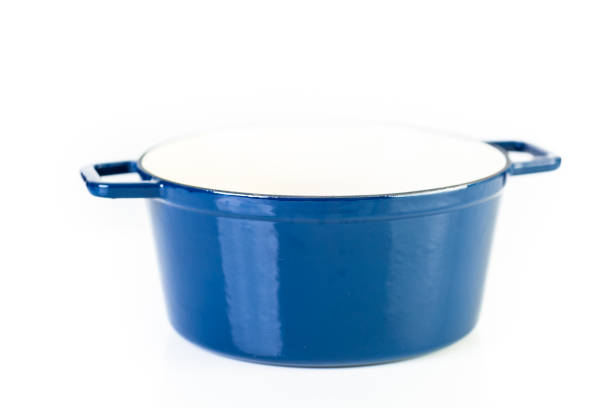 Blue enameled cast iron covered dutch oven
