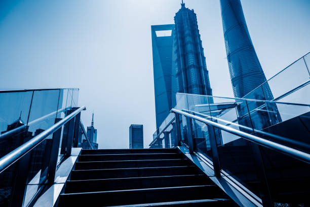 istock Shanghai cityscape and skyline with stairs 869935888