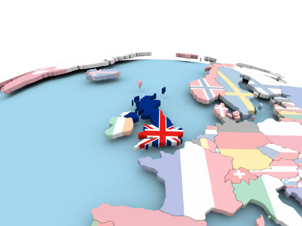 istock Flag of United Kingdom on bright globe 869937034