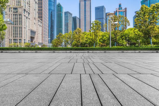 istock Empty brick floor with city skyline background in shanghai 869938734