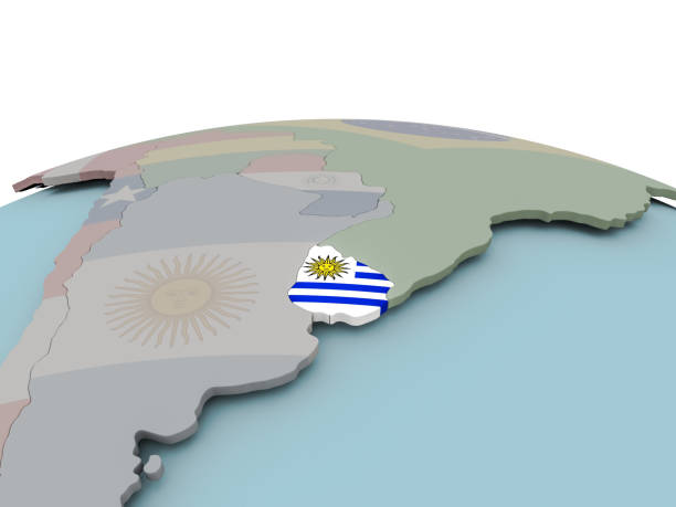 istock Political map of Uruguay on globe with flag 869940304