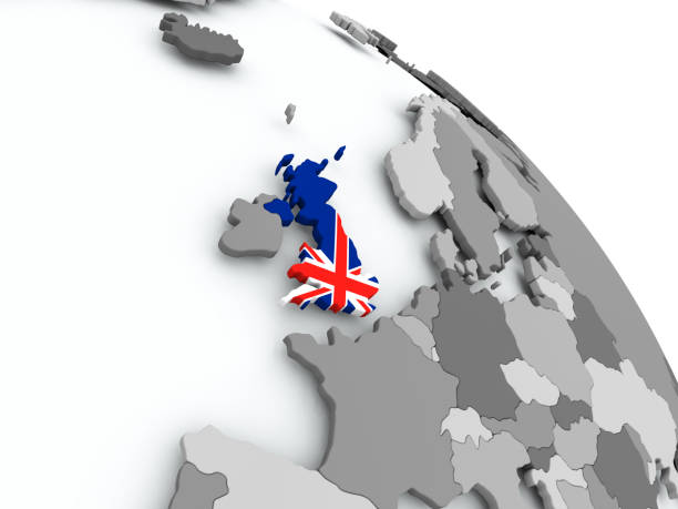 istock Map of United Kingdom with flag on globe 869943842