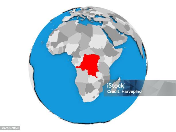 Democratic Republic Of Congo On Globe Isolated Stock Photo - Download Image Now - Africa, Brightly Lit, Country - Geographic Area