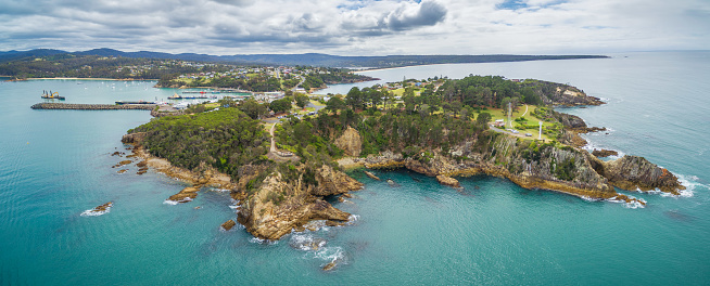 Aerial panorama of the Eden lookout, NSW, Australia