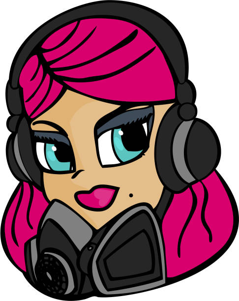 Vandal Girl Vector Illustration of girl with headphones and paint mask ian stock illustrations