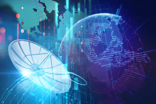istock 3d illustration of Satellite dish  on abstract technology background 869953754