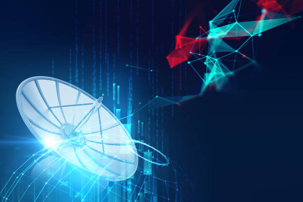 istock 3d illustration of Satellite dish  on abstract technology background 869954114