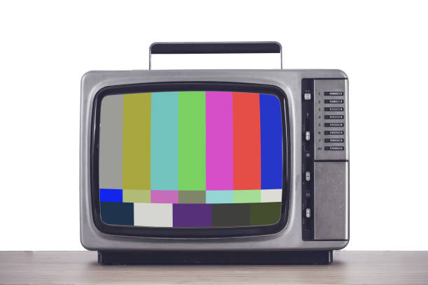 Old vintage TV with glitch screen.