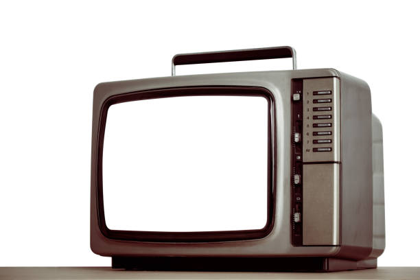 istock Old television with cut out screen isolated on white background.Vintage style color . 869960916