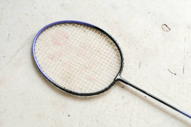 badminton racket on gray background. badminton.