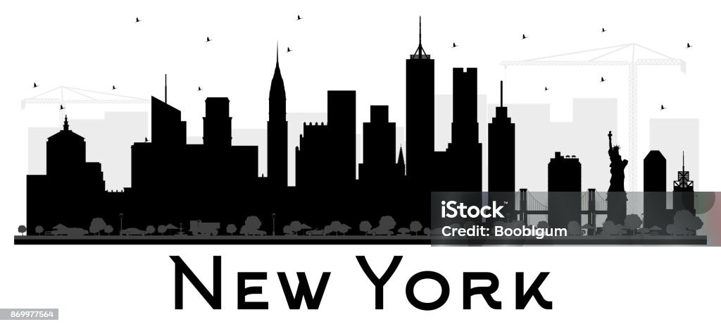 New York USA City skyline black and white silhouette. New York USA City skyline black and white silhouette. Vector illustration. Simple flat concept for tourism presentation, banner, placard or web site. Business travel concept. Cityscape with landmarks. New York City stock vector