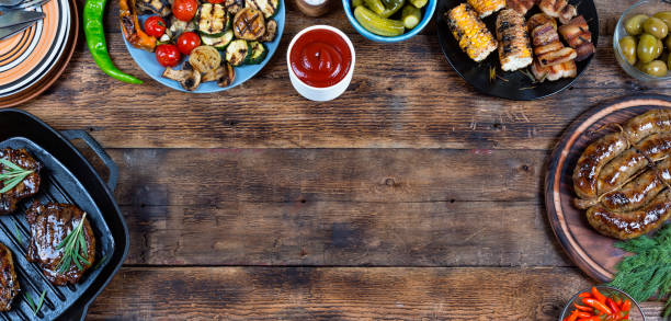 istock Food frame and barbecue dishes. 869984778
