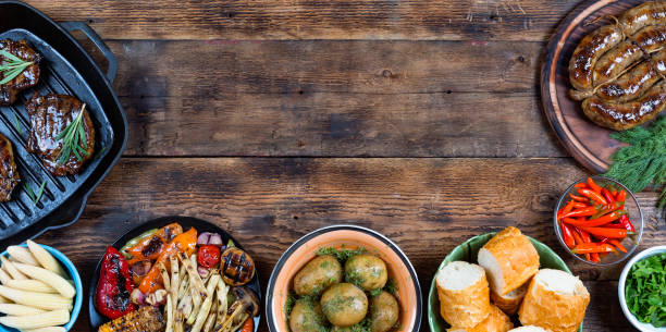 istock Food frame and barbecue dishes. 869984816