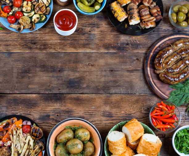 istock Food frame and barbecue dishes. 869984844