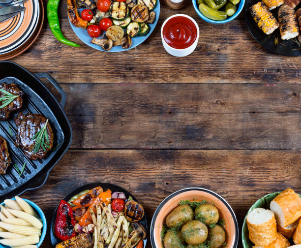 istock Food frame and barbecue dishes. 869984868