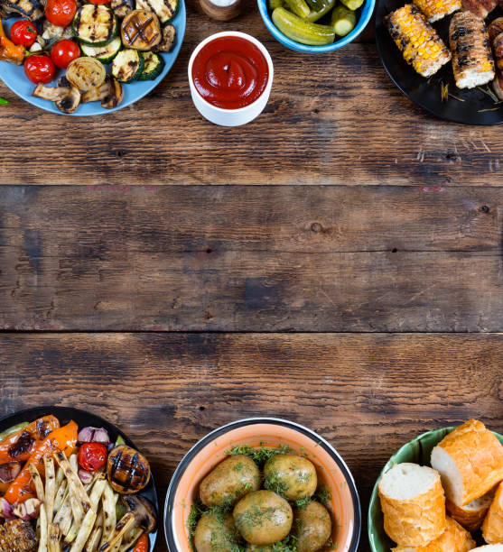 istock Food frame and barbecue dishes. 869984968