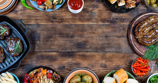 istock Food frame and barbecue dishes. 869985058