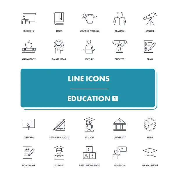 Vector illustration of Line icons set. Education 1