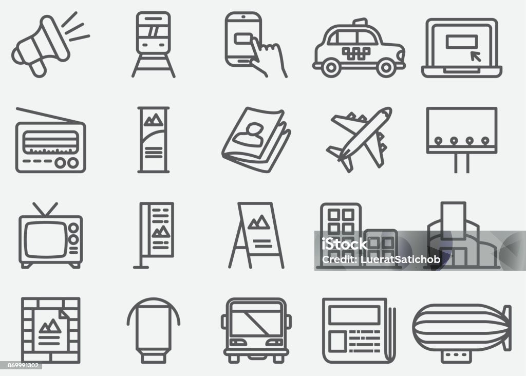 Advertising and Media Line Icons Icon Symbol stock vector