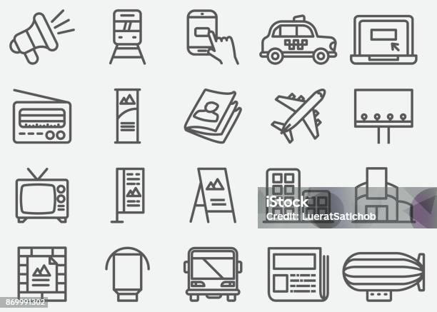 Advertising And Media Line Icons Stock Illustration - Download Image Now - Icon Symbol, Billboard, Advertisement