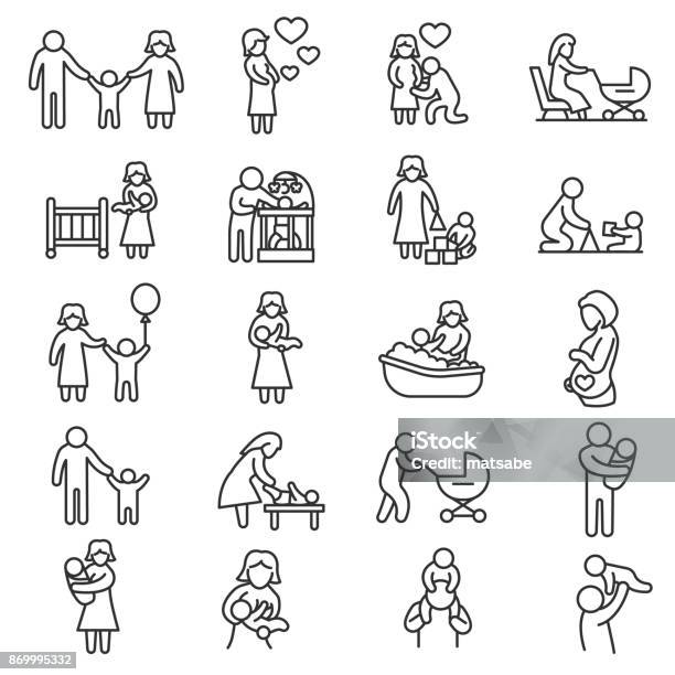 Family Icons Set Editable Stroke Stock Illustration - Download Image Now - Icon Symbol, Mother, Baby - Human Age