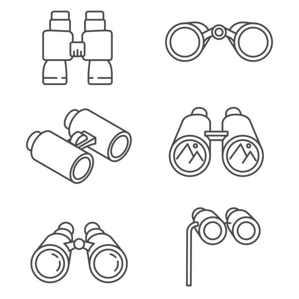 ilustraciones, imágenes clip art, dibujos animados e iconos de stock de conjunto de iconos de prismáticos. - binaculars