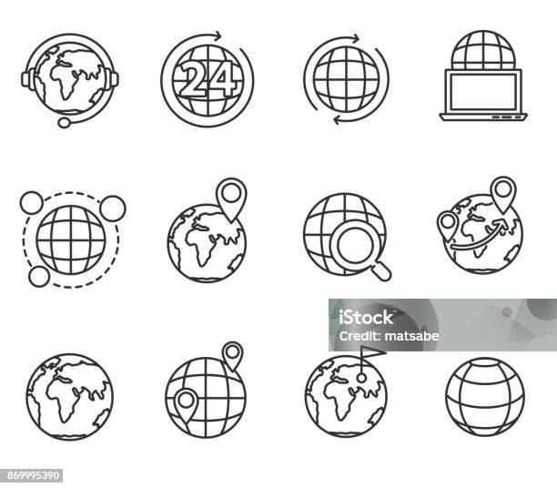 Ilustración de Conjunto De Iconos De Planetas y más Vectores Libres de Derechos de Globo terráqueo - Globo terráqueo, Ícono, Europa - Continente