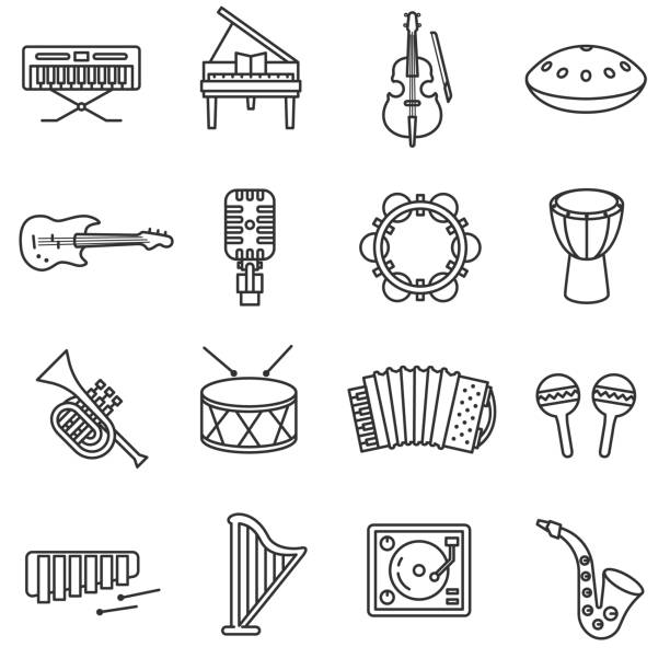 музыкальные инструменты иконы набор. - drum stock illustrations