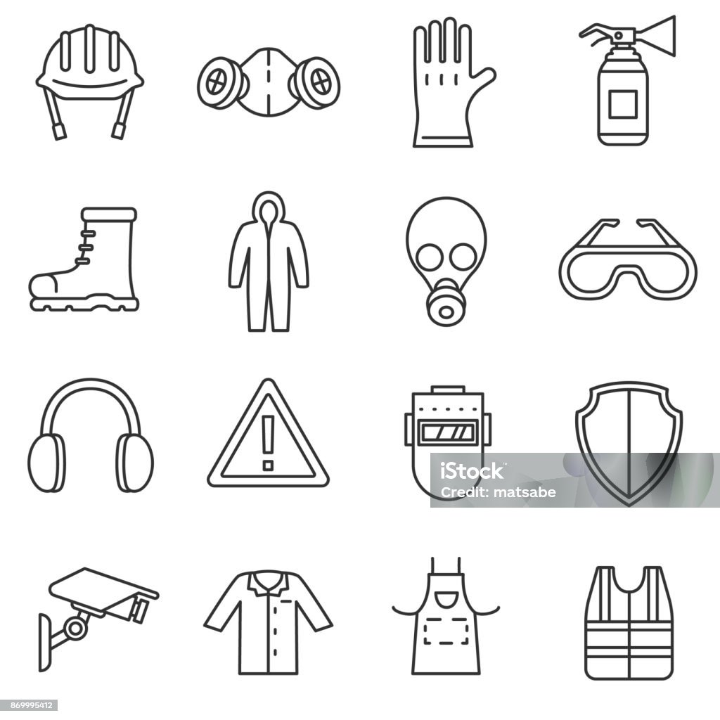 work safety icons set. work safety icons set. means and methods of protection in the workplace, thin line design. safety, linear symbols collection. isolated vector illustration. Icon Symbol stock vector