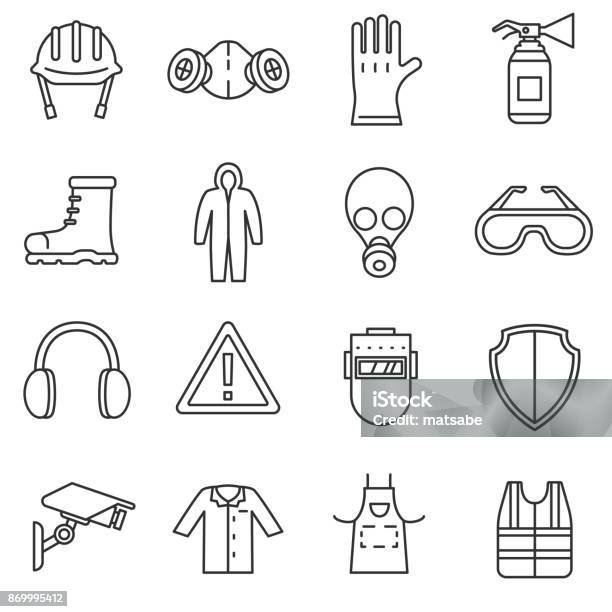 Work Safety Icons Set Stock Illustration - Download Image Now - Icon Symbol, Glove, Line Icon