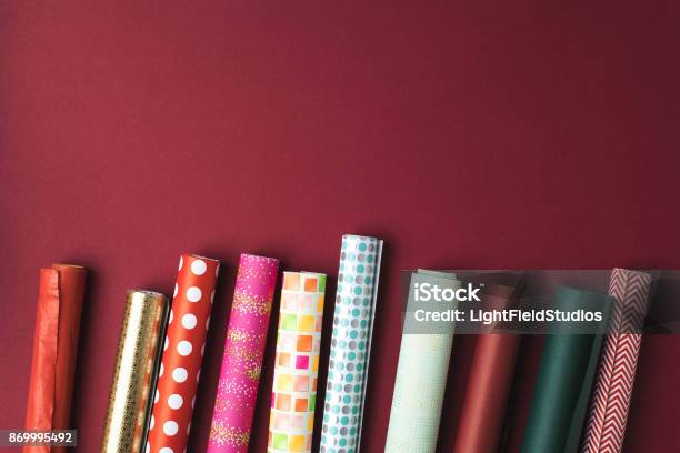 Rolls Of Wrapping Paper Stock Photo - Download Image Now - Wrapping Paper, Rolled Up, Christmas Paper