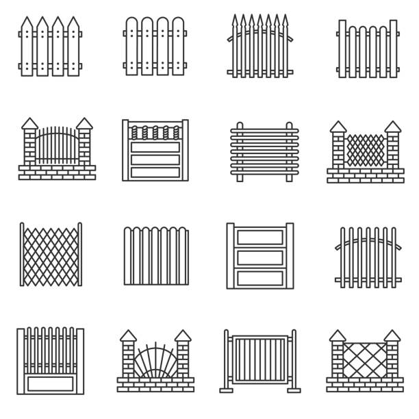 набор значков забора. редактируемый штрих - fence line stock illustrations