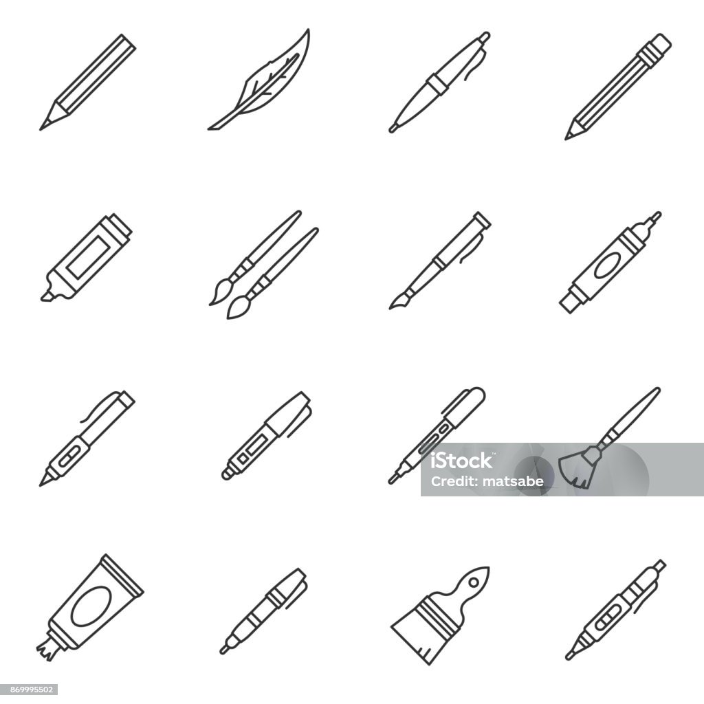 Stationery icons set. Editable stroke Stationery icons set. School supplies, thin line design. Tools for writing and drawing, linear symbols collection. isolated vector illustration. Icon Symbol stock vector